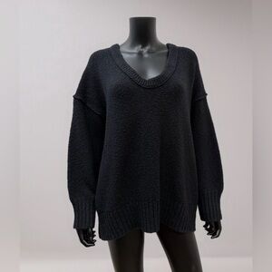 Free People Black Oversized Cozy Knit Sweater